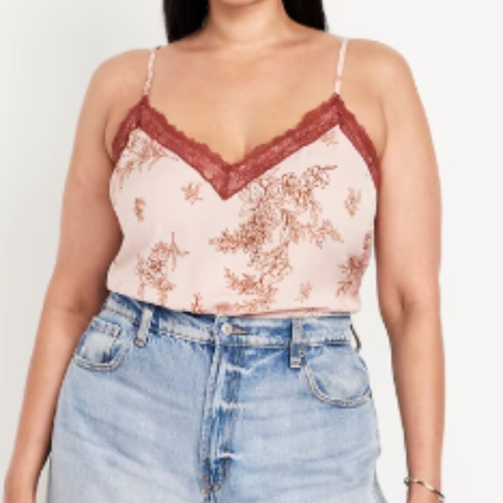 NWT Old Navy Lace-Trim Satin Cami Top - Floral Print - XL Tall
